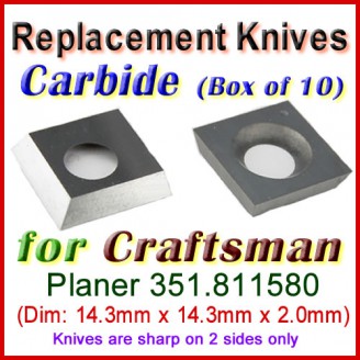 Box of 10 Carbide Insert knives for Craftsman Planer, 351.811580