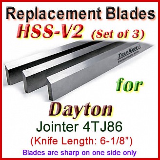 Set of 3 HSS Blades for Dayton 6'' Jointer, 4TJ86 Set of 3 HSS Blades for Dayton 6'' Jointer, 4TJ86