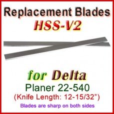 Set of 2 HSS Blades for Delta 12-1/2'' Planer, 22-540