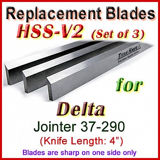 Set of 3 HSS Blades for Delta 4'' Jointer, 37-290 Set of 3 HSS Blades for Delta 4'' Jointer, 37-290