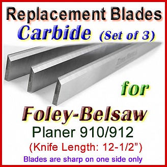 Set of 3 Carbide Blades for Foley-Belsaw 12-1/2'' Planer, 910 or 912