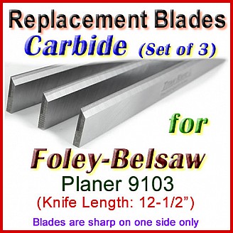 Set of 3 Carbide Blades for Foley-Belsaw 12'' Planer, 9103