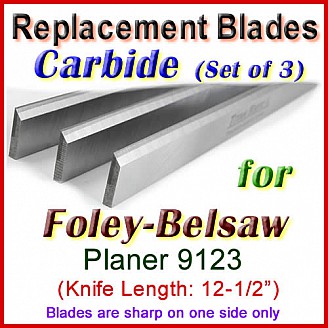 Set of 3 Carbide Blades for Foley-Belsaw 12-1/2'' Planer, 9123