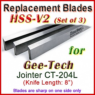 Set of 3 HSS Blades for Gee-Tech 8'' Jointer, CT204L
