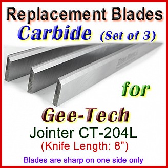 Set of 3 Carbide Blades for Gee-Tech 8'' Jointer, CT204L