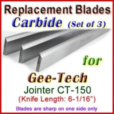 Set of 3 Carbide Blades for Gee-Tech 6'' Jointer, CT-150