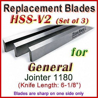 Set of 3 HSS Blades for General 6'' Jointer, 1180 Set of 3 HSS Blades for General 6'' Jointer, 1180