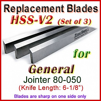 Set of 3 HSS Blades for General 6'' Jointer, 80-050 Set of 3 HSS Blades for General 6'' Jointer, 80-050