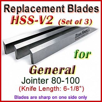 Set of 3 HSS Blades for General 6'' Jointer, 80-100 Set of 3 HSS Blades for General 6'' Jointer, 80-100