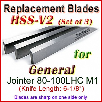 Set of 3 HSS Blades for General 6'' Jointer, 80-100LHC M1 Set of 3 HSS Blades for General 6'' Jointer, 80-100LHC M1