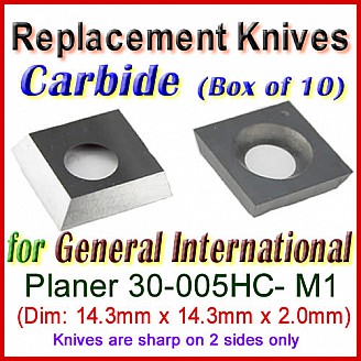 Box of 10 Carbide Insert knives for General International Planer, 30-005HC- M1