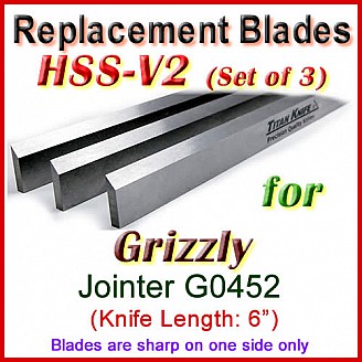 Set of 3 HSS Blades for Grizzly 6'' Jointer, G0452