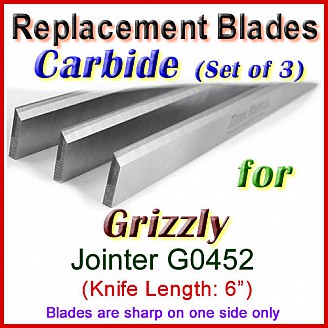 Set of 3 Carbide Blades for Grizzly 6'' Jointer, G0452