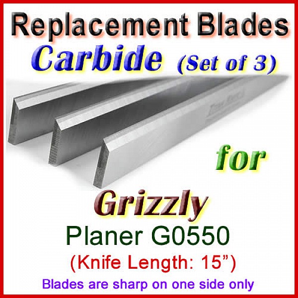 Set Of 3 Carbide Blades For Grizzly 15 Planer G0550