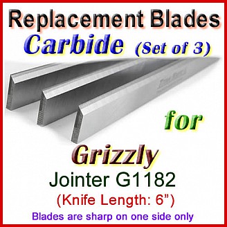 Set of 3 Carbide Blades for Grizzly 6'' Jointer, G1182