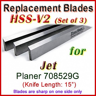 Set of 3 HSS Blades for Jet 15'' Planer, 708529G Set of 3 HSS Blades for Jet 15'' Planer, 708529G