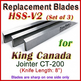 Set of 3 HSS Blades for King Canada 8'' Jointer, CT-200