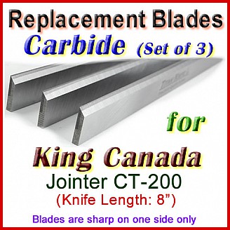 Set of 3 Carbide Blades for King Canada 8'' Jointer, CT-200