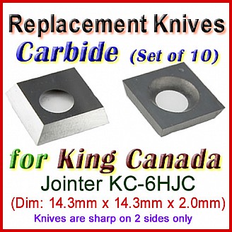 Box of 10 Carbide Insert knives for King Canada Jointer, KC-6HJC