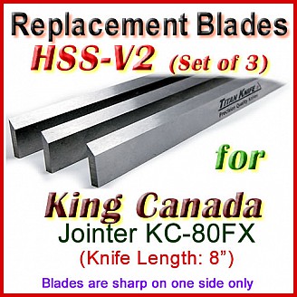 Set of 3 HSS Blades for King Canada 8'' Jointer, KC-80FX