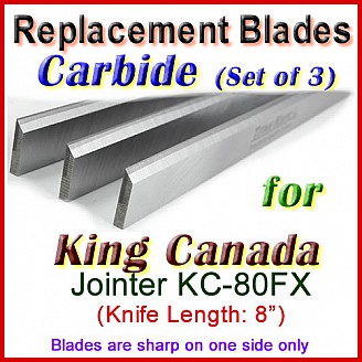 Set of 3 Carbide Blades for King Canada 8'' Jointer, KC-80FX