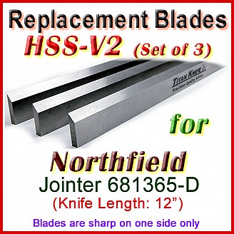 Set of 3 HSS Blades for Northfield 12'' Jointer, 681365-D