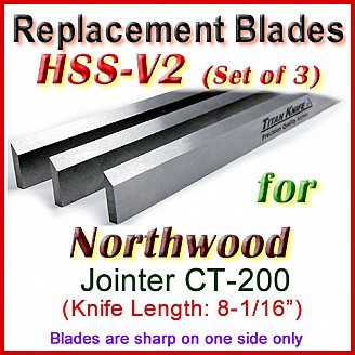 Set of 3 HSS Blades for Northwood 8'' Jointer, CT-200