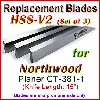 Set of 3 HSS Blades for Northwood 15'' Planer, CT-381-1