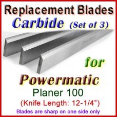 Set of 3 Carbide Blades for Powermatic 12'' Planer, 100