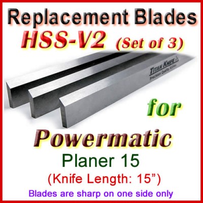 Set of 3 HSS Blades for Powermatic 15'' Planer, 15