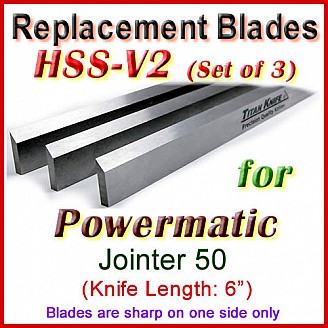 Set of 3 HSS Blades for Powermatic 6'' Jointer, 50