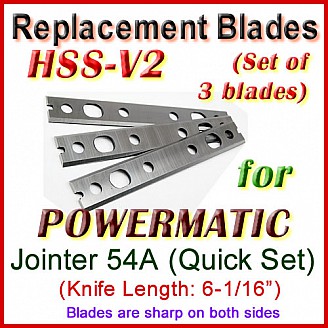 Set of 3 HSS Blades for Powermatic 6'' Jointer, 54A with Quick Change Head