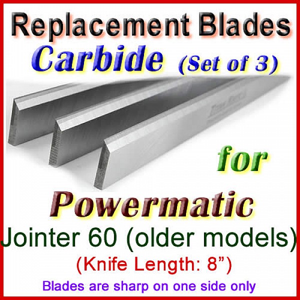 Set Of 3 Carbide Blades For Powermatic 8 Jointer 60 Older Models