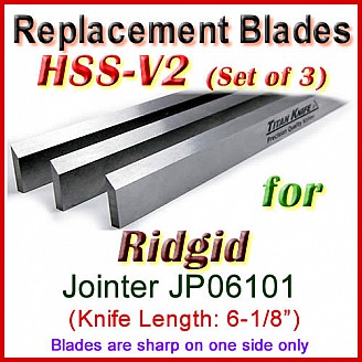 Set of 3 HSS Blades for Ridgid 6'' Jointer, JP06101