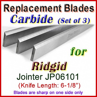 Set of 3 Carbide Blades for Ridgid 6'' Jointer, JP06101