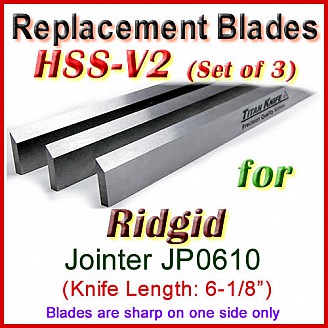Set of 3 HSS Blades for Ridgid 6'' Jointer, JP0610