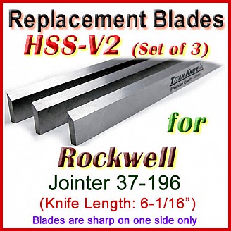 Set of 3 HSS Blades for Rockwell 6'' Jointer, 37-196