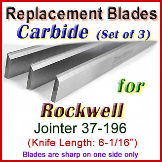 Set of 3 Carbide Blades for Rockwell 6'' Jointer, 37-196