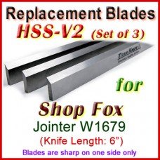 Set of 3 HSS Blades for Shop Fox 6'' Jointer, W1679