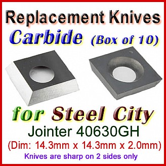 Box of 10 Carbide Insert knives for Steel City Jointer, 40630GH