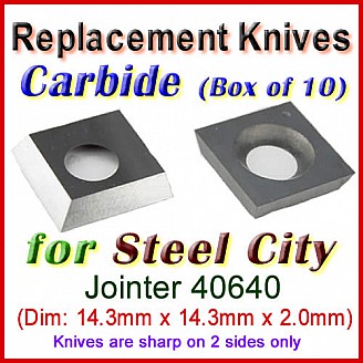 Box of 10 Carbide Insert knives for Steel City Jointer, 40640