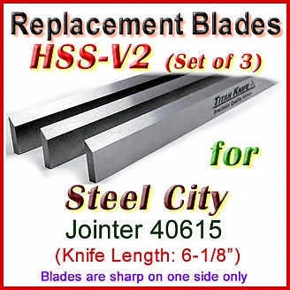 Set of 3 HSS Blades for Steel City 6'' Jointer, 40615