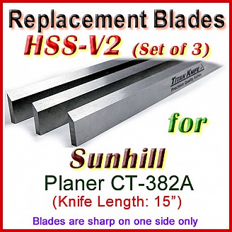 Set of 3 HSS Blades for Sunhill 15'' Planer, CT-382A
