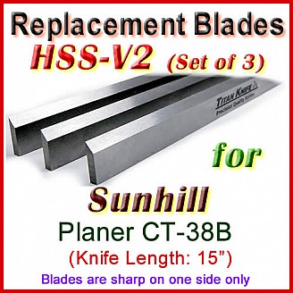 Set of 3 HSS Blades for Sunhill 15'' Planer, CT-38B