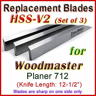 Set of 3 HSS Blades for Woodmaster 12-1/2'' Planer, 712