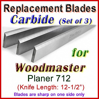 Set of 3 Carbide Blades for Woodmaster 12-1/2'' Planer, 712