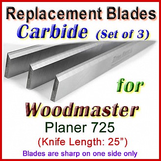 Set of 3 Carbide Blades for Woodmaster 25'' Planer, 725