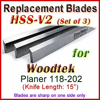 Set of 3 HSS Blades for Woodtek 15'' Planer, 118-202